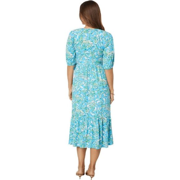 💙 LILLY PULITZER Brantley V-Neck Midi Wrap Dress SIZE M NEW WITH TAGS - Picture 9 of 15